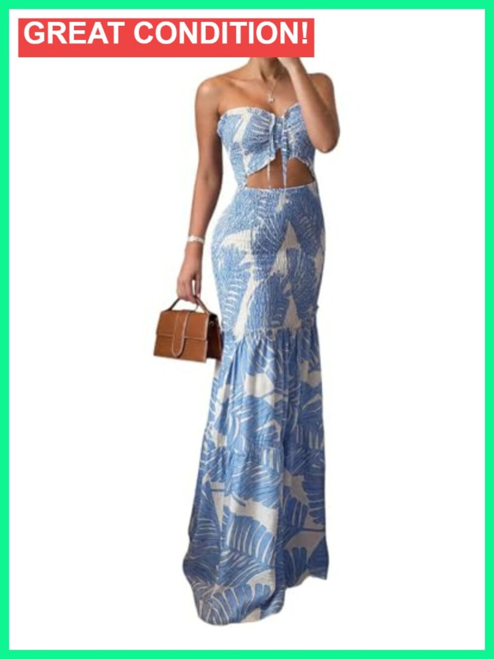 Floral Mermaid Party Dress Halter Tie Ruched Bandeau Ruffle Hem